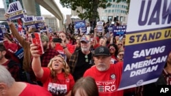 United Auto Workers members rally in Detroit, Michigan, Sept. 15, 2023. 
