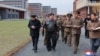 지난달 31일 김정은 북한 국무위원장이 대규모로 건설 중인 당 중앙간부학교 현장을 둘러보고 있다.