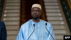 Le Premier ministre sénégalais Ousmane Sonko lors d'une déclaration au Palais présidentiel de Dakar le 5 avril 2024.