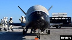 FILE - The U.S. Airforce's X-37B Orbital Test Vehicle mission 4 after landing at NASA's Kennedy Space Center Shuttle Landing Facility in Cape Canaveral, Florida, May 7, 2017. (US Air Force/Handout via Reuters)