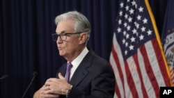 FILE — Federal Reserve Chairman Jerome Powell speaks during a news conference following the Federal Open Market Committee meeting, Sept. 20, 2023, in Washington.