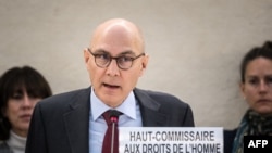 FILE - U.N. High Commissioner for Human Rights Volker Turk speaks to the Human Rights Council in Geneva, Feb. 29, 2024. In a statement released June 14, 2024, he demanded the release of aid workers recently detained by Houthi rebels in Yemen.