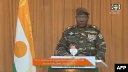 Le général nigerien Abdourahamane Tiani à la télévision nationale, le 19 août 2023. (ORTN - Télé Sahel/AFP)
