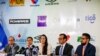La delegada de la FIFA Sofia Malizia y los miembros del Comité de Regularización designados por la FIFA durante una conferencia de prensa en San Salvador, El Salvador, el 29 de agosto de 2022.