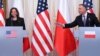 U.S. Vice President Kamala Harris and Polish President Andrzej Duda hold a news conference at Belwelder Palace in Warsaw, Poland, March 10, 2022. 