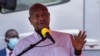 Ugandan President Yoweri Museveni speaks during the Uganda-Turkey Investment summit at the Munyonyo Speke Resort in Kampala, Uganda, on May 12, 2022.