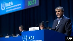 FILE - Iran's nuclear chief Mohammad Eslami speaks during the General Conference of the International Atomic Energy Agency in Vienna, Austria, on Sept. 26, 2022. Eslami said on December 9 that man-made uranium detected at three sites in Iran had been brought from abroad.