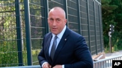 Former Kosovo Prime Minister Ramush Haradinaj arrives for a Kosovo tribunal, at the Hague, Netherlands, July 24, 2019. 