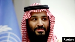 រូបឯកសារ៖ រាជទាយាទ Mohammed bin Salman របស់​ប្រទេស​អារ៉ាប៊ីសាអូឌីត ក្នុង​ពេល​ជួប​ជាមួយ​លោក Antonio Guterres អគ្គលេខាធិការ​អង្គការ​សហប្រជាជាតិ កាល​ពី​ខែ​មីនា ២០១៨ នៅ​ទីក្រុង​ញូវយ៉ក។