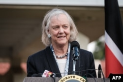 U.S. Ambassador to Kenya Meg Whitman speaks during press conference at the DCI headquarters in Nairobi, Jan. 12, 2023.