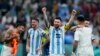 Argentina's Lionel Messi celebrates defeating Croatia 3-0 in a World Cup semifinal soccer match at the Lusail Stadium in Lusail, Qatar, Dec. 13, 2022.