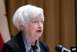 FILE - Treasury Secretary Janet Yellen speaks after touring the IRS New Carrolton Federal Building, Sept. 15, 2022, in Lanham, Maryland.