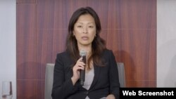 정 박 미 국무부 동아시아태평양 담당 부차관보가 26일 전략국제문제연구소(CSIS) 주최 남중국해 관련 토론회에서 발언하고 있다. (CSIS 웹 영상 캡쳐)