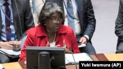 Duta Besar AS untuk PBB Linda Thomas-Greenfield berbicara dalam pertemuan Dewan Keamanan PBB di New York, pada 7 September 2022. (Foto: AP/Yuki Iwamura)