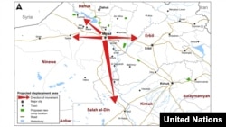A U.N. map shows expected paths of escape from Mosul