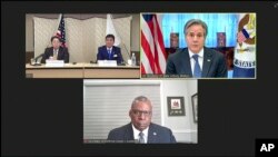 美国国务卿布林肯、国防部长奥斯汀和日本外务大臣林芳正、防卫大臣岸信夫1月6日举行2022美日安全磋商委员会视讯会议。