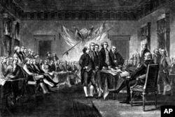 Ilustracija 4. jula 1776. kada je Deklaracija o nezavisnosti usvojena u Kongresu