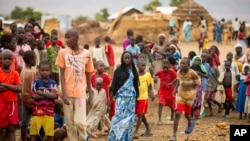 FILE - Refugees are seen gathered at Minawao Refugee Camp in northern Cameroon, Apr. 18, 2016. 