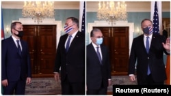 Majk Pompeo sa šefovima diplomatija Jermenije i Azerbejdžana Džejhunom Bajramovim i Zohrabom Mnatsakanianom (Foto: Reuters)