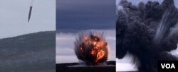 4.5t짜리 고중량 탄두를 탑재한 KN-23 단거리 탄도미사일(SRBM) 화성포-11다-4.5가 수직 낙하 후 폭발하고 있다. (사진출처: 조선중앙통신)
