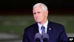 FILE - Vice President Mike Pence speaks in Floresville, Texas, Nov. 8, 2017.