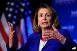 FILE - House Speaker Nancy Pelosi of California speaks at an Economic Club of Washington luncheon in Washington, March 8, 2019.