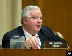 FILE - Rep. Joe Barton (R-Texas) speaks during a hearing on Capitol Hill in Washington, April 1, 2014. Barton has acknowledged sharing a nude photo of himself with an unidentified lover.