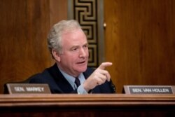 Sen. Chris Van Hollen, D-Md., questions a witness on Capitol Hill in Washington, Jan. 16, 2019.