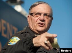 FILE - Maricopa County Sheriff Joe Arpaio speaks in Anthem, Arizona, Jan. 9, 2013.