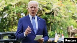 Biden speaks to the media after a Russian missile blast in Bali