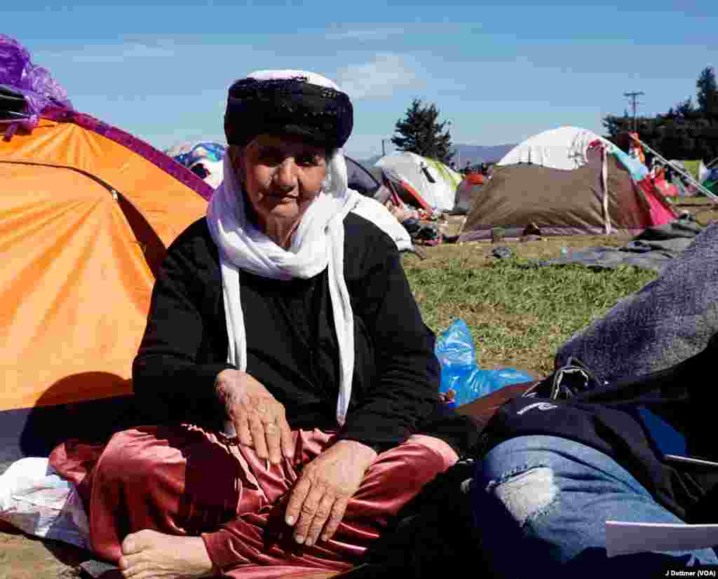 Jalila, a 79-year-old Yazidi woman from northern Iraq hoping to join a daughter in Holland. Her farm is now in territory controlled by the Islamic State. 