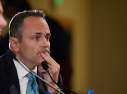 Governor Matt Bevin looks on during the final Kentucky gubernatorial debate with Democratic candidate Andy Beshear, Oct. 29, 2019 in Highland Heights, Kentucky.