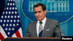 Juru bicara Dewan Keamanan Nasional AS, John Kirby, menghadiri konferensi pers di Gedung Putih di Washington, pada 15 April 2024. (Foto: Reuters/Elizabeth Frantz)