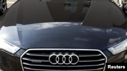 FILE - The hood of an Audi automobile.