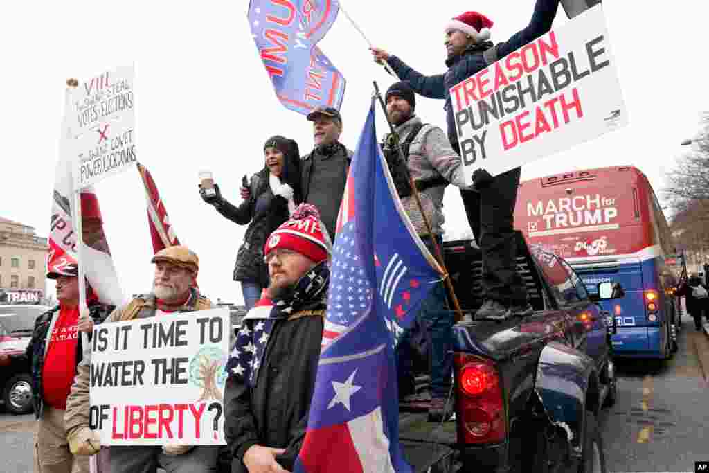 People attend a rally at Freedom Plaza Jan. 5, 2021, in Washington, in support of President Donald Trump.