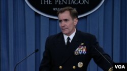 Pentagon spokesman Rear Admiral John Kirby speaks at a news briefing about the situation in Iraq, at the Pentagon, June 13, 2014.