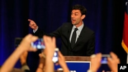 Democratic candidate for Georgia's Sixth Congressional Seat Jon Ossoff speaks to supporters during an election-night watch party, April 18, 2017, in Dunwoody, Georgia.