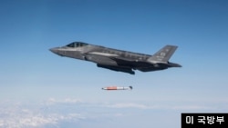 미 공군의 F-35A 전투기가 전술핵무기로 사용될 수 있는 B61-12 폭탄을 투하하고 있다.