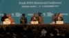 Director General of the World Trade Organisation, Roberto Carvalho, right, the Liberian President, Johnson Sirleaf, left, and Kenyan President, Uhuru Kenyatta, center, during the official opening of the Tenth WTO Ministerial Conference in Nairobi, Kenya, Dec. 15, 2015.