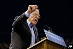 FILE - Democratic presidential candidate Sen. Bernie Sanders, I-Vt., speaks at a rally on May 17, 2016, in Carson, Calif.