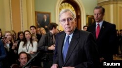 Pemimpin Mayoritas Senat AS, Mitch McConnell, di gedung Capitol, Washington, D.C., 29 Januari 2019.