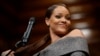 Singer Rihanna addresses an audience after being presented with the 2017 Harvard University Humanitarian of the Year Award during ceremonies, Feb. 28, 2017.