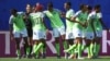 Les joueuses nigerianes célèbrent leur but contre la Corée du Sud, France, le 12 juin 2019.