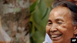 Former Khmer Rouge district chief Im Chaem tells a reconciliation meeting of former cadres and the group's victims in Anlong Veng, Cambodia that the Khmer Rouge in the town want no further prosecutions of its members, 09 Apr 2010