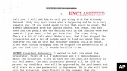Page four of five from a White House-released rough transcript of President Donald Trump's July 25, 2019, telephone conversation with Ukraine's newly elected president Volodymyr Zelenskiy.