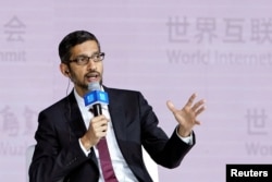 Google Inc. CEO Sundar Pichai speaks at a session of the fourth World Internet Conference in Wuzhen, China, Dec. 3, 2017.