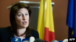 Menteri Perhubungan Belgia Jacqueline Galan di Brussels (15/4).