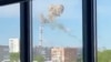 Asap mengepul saat menara TV runtuh setelah serangan rudal Rusia di Kharkiv, Ukraina 22 April 2024. (Video diperoleh Reuters/via REUTERS)