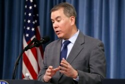 FILE - Under Secretary of Defense for Policy John Rood speaks during a news conference at the Pentagon, Feb. 2, 2018.
