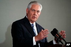 Secretary of State Rex Tillerson speaks at a press briefing during the United Nations General Assembly, Sept. 20, 2017, in New York.
